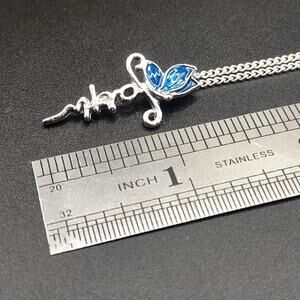 925 Silver Necklace w/ Blue Butterfly Faith Cross Pendant Anniversary Birthday